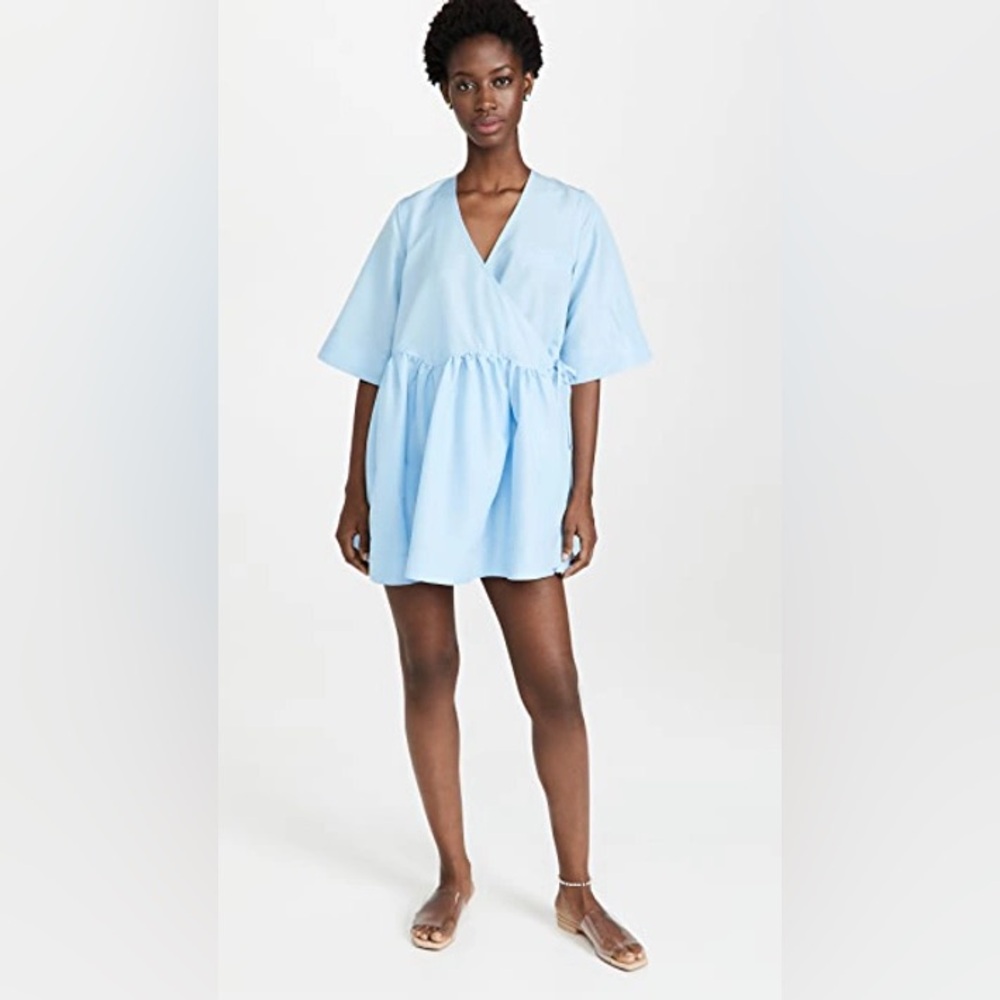 Ganni Light Blue Mini Taffeta Wrap Dress - NWT - S/M